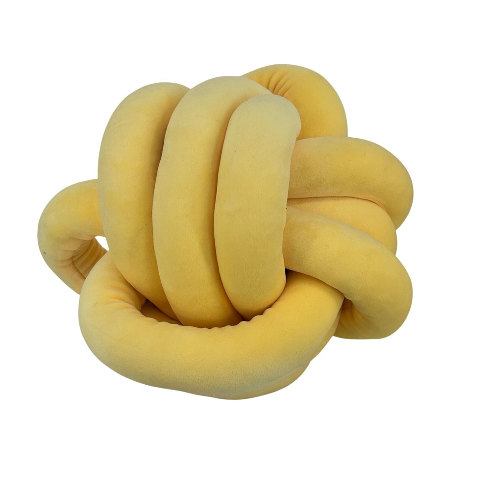 Yellow Knot Pillow Decorative Plush Soft Velvet Round Throw Accent Cushion 11in
